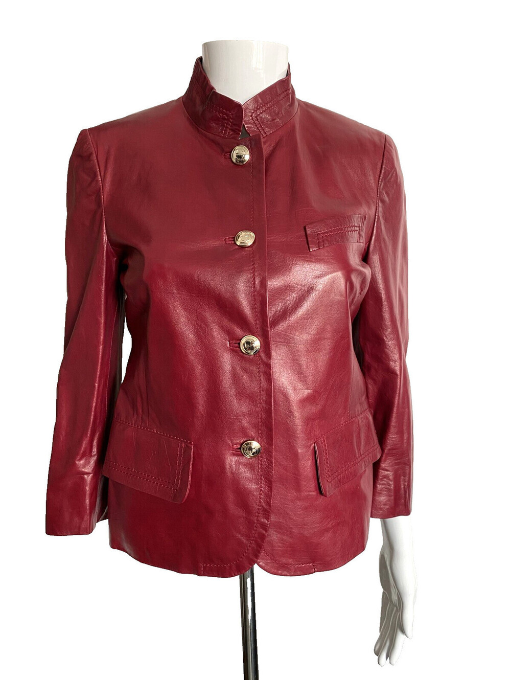 Vintage Gucci Leather Jacket Burgundy Red Tom Ford Era Chain Detail IT-38